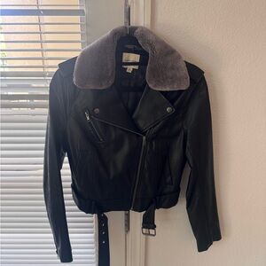 Pu leather moto jacket in black